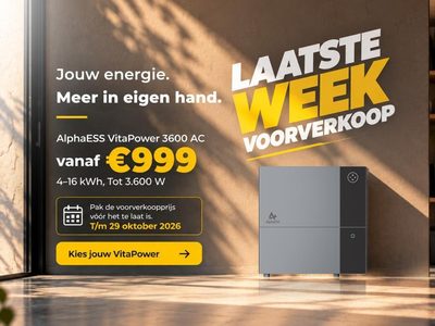 Voorverkoop bijna voorbij: korting op de VitaPower 3600 AC van AlphaESS