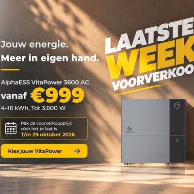 Voorverkoop bijna voorbij: korting op de VitaPower 3600 AC van AlphaESS